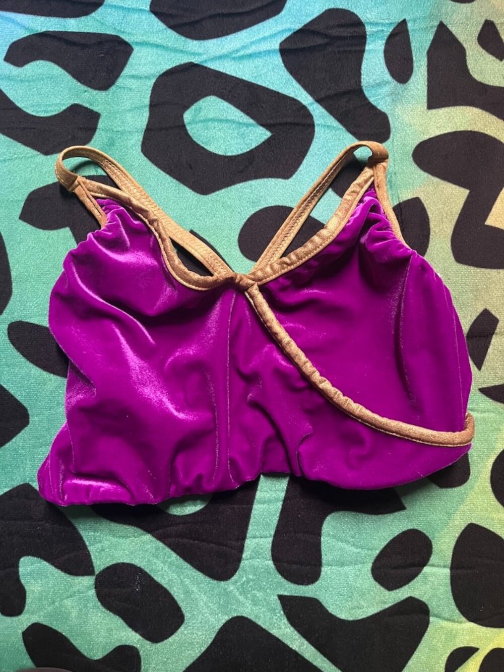 ART STONE PURPLE AND GOLD TRIM COSTUME BRA TOP E149 MEDIUM